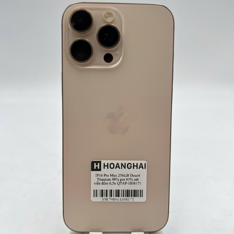 iPhone 16 Pro Max 256GB Desert Gold 98% ဘက်ထရီ 93% International Apple (အစွန်းများ၊ 0.5x ကင်မရာအစက်အပြောက်များ) - HH8171 