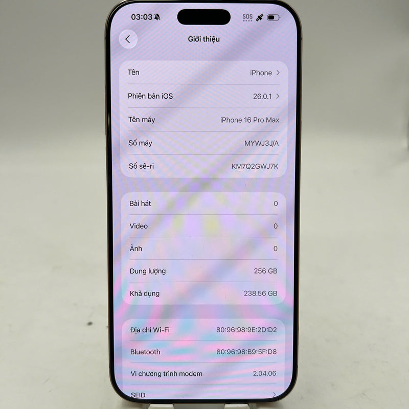 iPhone 16 Pro Max 256GB Desert Gold 98% ဘက်ထရီ 93% International Apple (အစွန်းများ၊ 0.5x ကင်မရာအစက်အပြောက်များ) - HH8171 