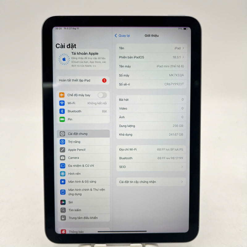 iPad Mini 6 8.3in 256GB Purple Wifi 98% ဘက်ထရီ 93% (စခရင် အစင်းကြောင်းများ၊ အစွန်းများ) 