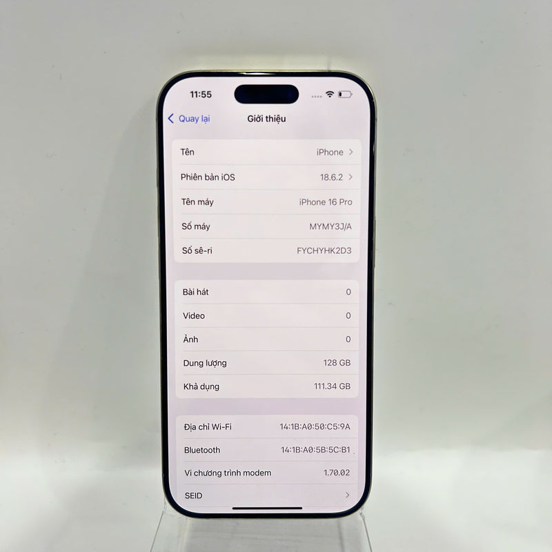 iPhone 16 Pro 128GB သဘာဝ 98% ဘက်ထရီ 92% International Apple - HH4229 