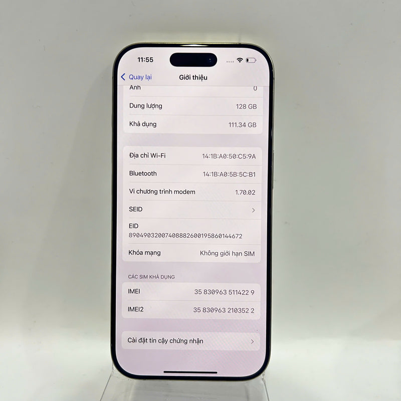 iPhone 16 Pro 128GB သဘာဝ 98% ဘက်ထရီ 92% International Apple - HH4229 