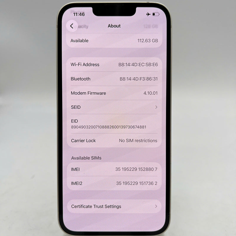 iPhone 14 128GB အဖြူရောင် 98% ဘက္ထရီ 100% Apple International (ဘက်ထရီ အစားထိုး၊ နောက်မှန် အစားထိုး၊ ခြစ်ရာအစွန်းများ) - HH8807 