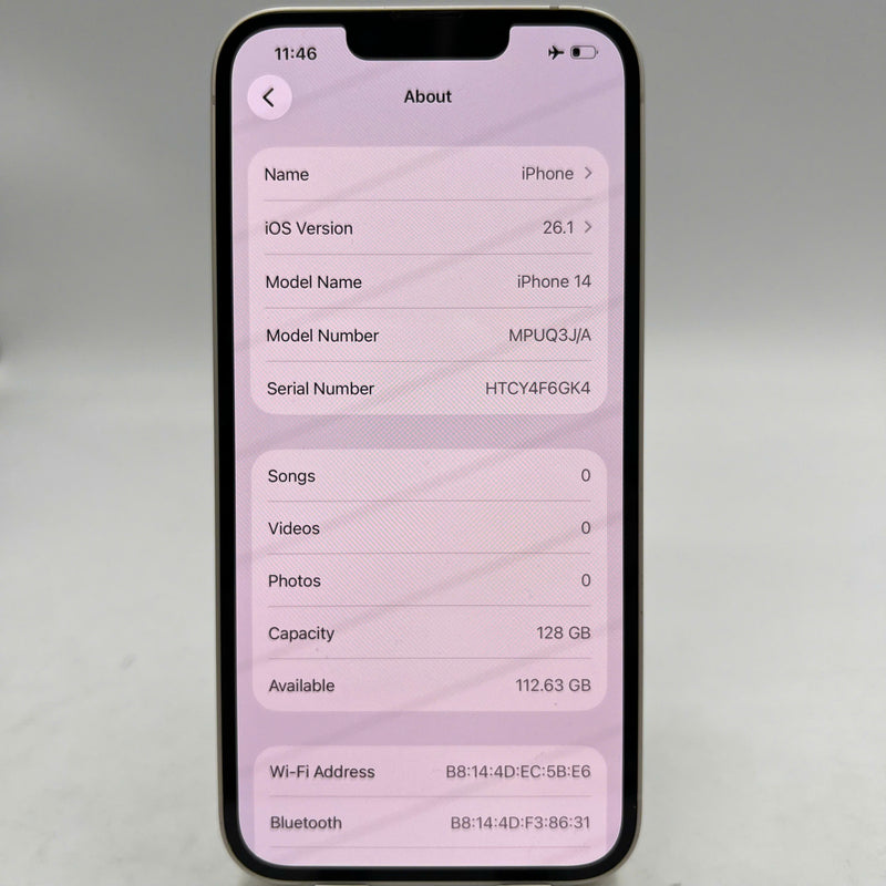 iPhone 14 128GB အဖြူရောင် 98% ဘက္ထရီ 100% Apple International (ဘက်ထရီ အစားထိုး၊ နောက်မှန် အစားထိုး၊ ခြစ်ရာအစွန်းများ) - HH8807 