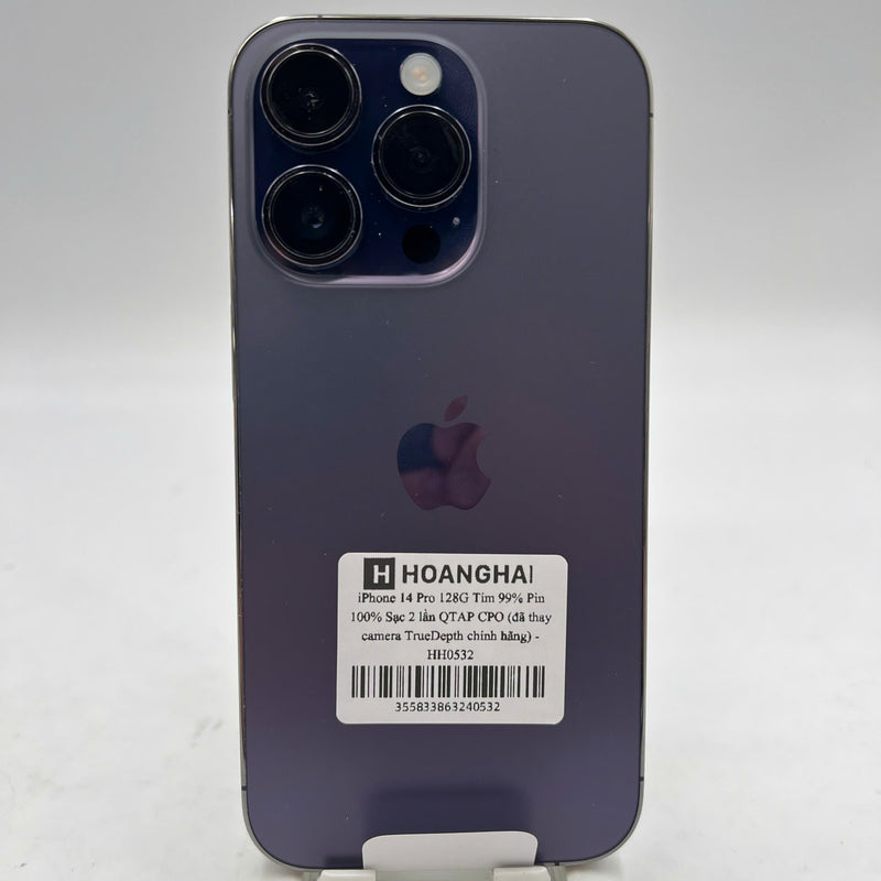 iPhone 14 Pro 128GB ခရမ်းရောင် 99% ဘက္ထရီ 100% စားအုန်းဆီ နိုင်ငံတကာ Apple (၂ ကြိမ် အားသွင်း၊ TrueDepth ကင်မရာ စစ်စစ် အစားထိုး) - HH0532 