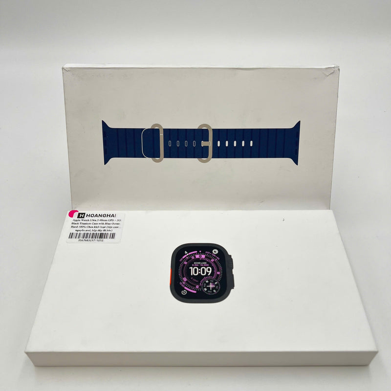 Apple Watch Ultra 3 49mm GPS + 5G Black Titanium Case with Blue Ocean Band 100% အသက်မသွင်းရသေး (အလုံပိတ်၊ ကြိုးဝိုင်းသေတ္တာကို ဖွင့်ထားသည်) 