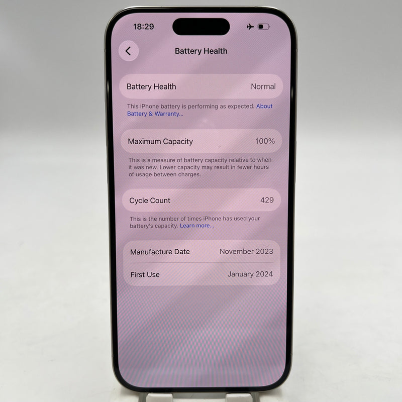 iPhone 15 Pro 128GB အဖြူရောင် 98% ဘက်ထရီ 100% Apple International (ဘက်ထရီ အစားထိုး) - HH5114 