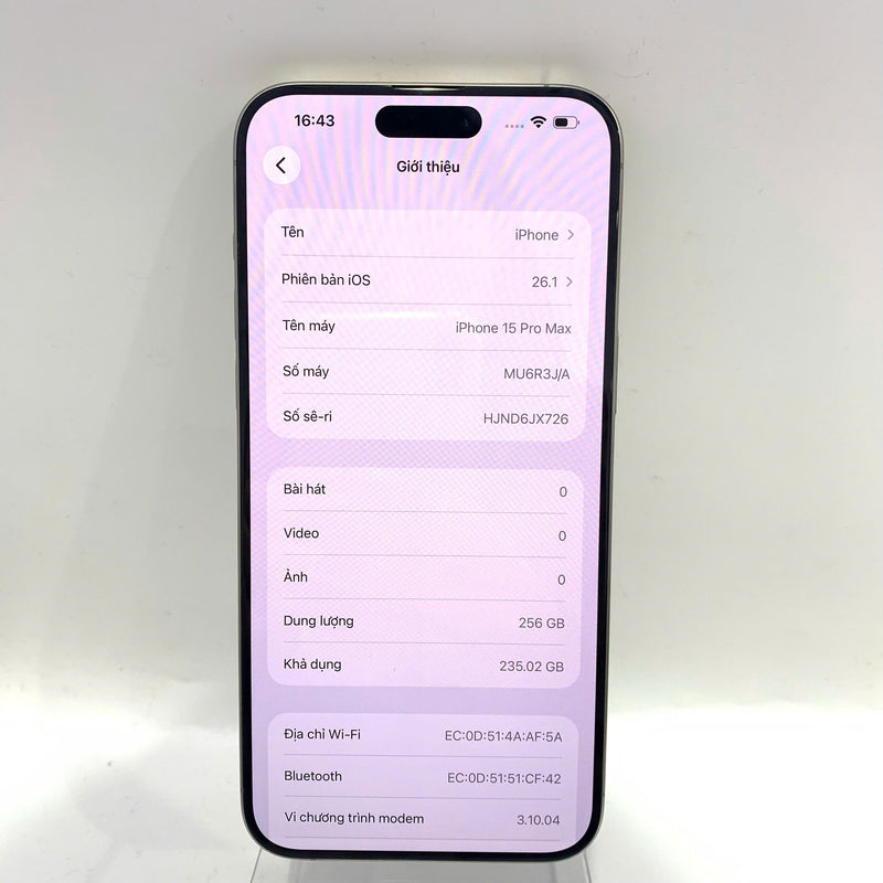 iPhone 15 Pro Max 256GB သဘာဝ 97% ဘက်ထရီ 87% Apple International (စခရင် ခြစ်ရာ၊ အစွန်း) - HH9594 