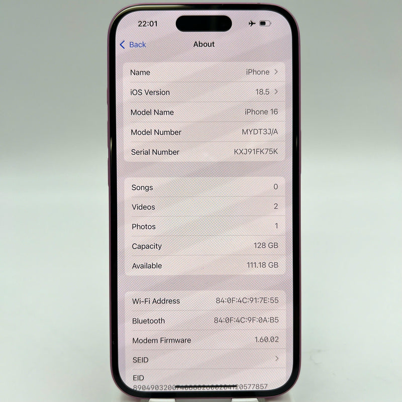 iPhone 16 128GB ပန်းရောင် 99% ဘက်ထရီ 100% နိုင်ငံတကာ AU (AU sim မသုံးပါ) - HH5191 