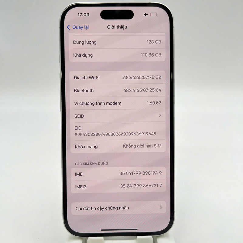 iPhone 16 128GB အဖြူရောင် 99% ဘက်ထရီ 100% နိုင်ငံတကာ DCM (DCM ဆင်းမ်မပါ - လိမ္မော်ရောင် အစွန်းများ) - HH1049 