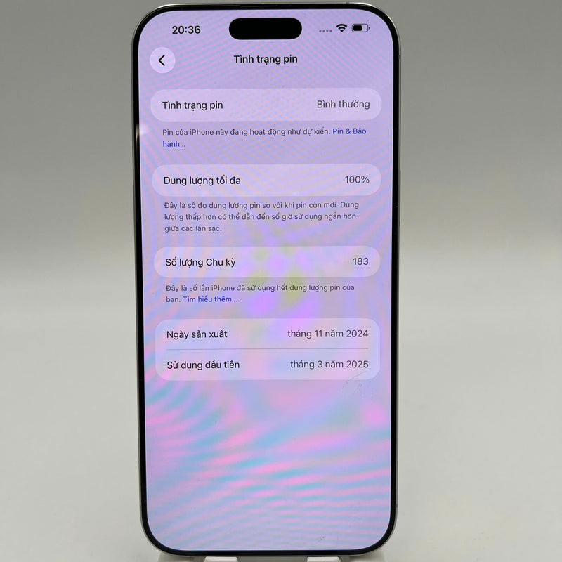 iPhone 16 Pro Max 256GB အဖြူရောင် 98% ဘက်ထရီ 100% Apple International (စခရင်နှင့် အစွန်းများ) - HH2217 