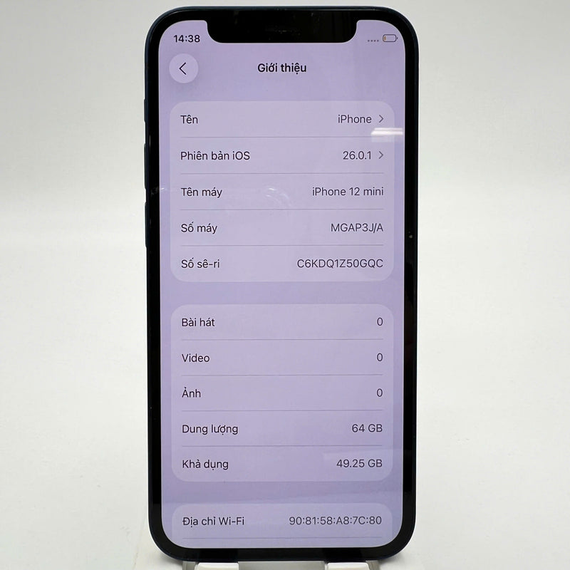 iPhone 12 mini 64GB Xanh Dương 98% pin 100% Quốc tế từ DCM (Không dùng sim DCM - camera chấm màu, viền xước, đã thay pin) - HH4156
