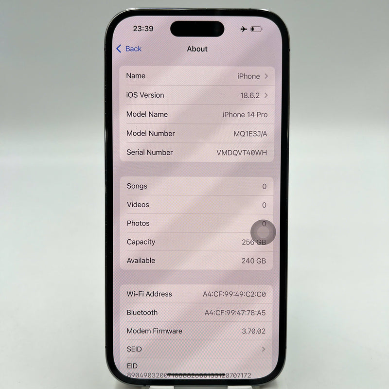 iPhone 14 Pro 128GB ငွေရောင် 98% ဘက္ထရီ 85% International SB (SB မှ SIM မရှိပါ - အစားထိုး ဘက်ထရီ - အစွန်းတွင် ခြစ်ရာများ၊ 0.5x/3x အစက်များ) - HH3747 