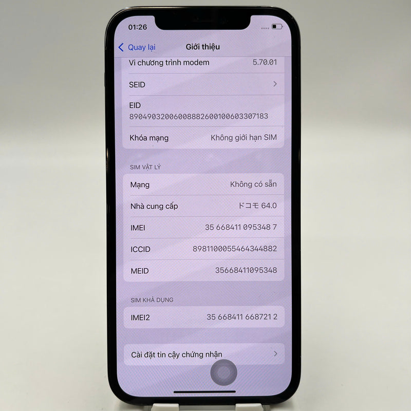 iPhone 12 Pro 128GB အပြာရောင် 98% ဘက်ထရီ 87% စက်ပစ္စည်းသည် ကွန်ရက်အခကြေးငွေအားလုံးကို ပေးဆောင်ထားပြီး Apple International (CHAP ဘက်ထရီကို အစားထိုးခြင်း၊ 2x အစက်အပြောက်များ၊ အစွန်းအထင်းများ) - HH3442 
