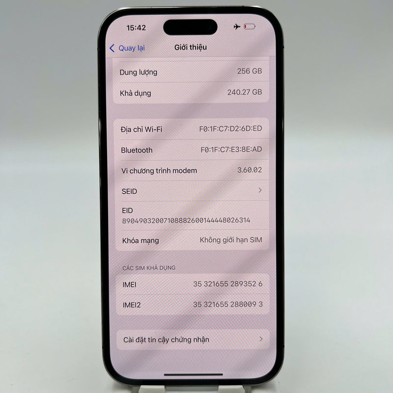 iPhone 14 Pro 128GB ငွေရောင် 98% ဘက္ထရီ 85% International SB (SB မှ SIM မရှိပါ - အစားထိုး ဘက်ထရီ - အစွန်းတွင် ခြစ်ရာများ၊ 0.5x/3x အစက်များ) - HH3747 