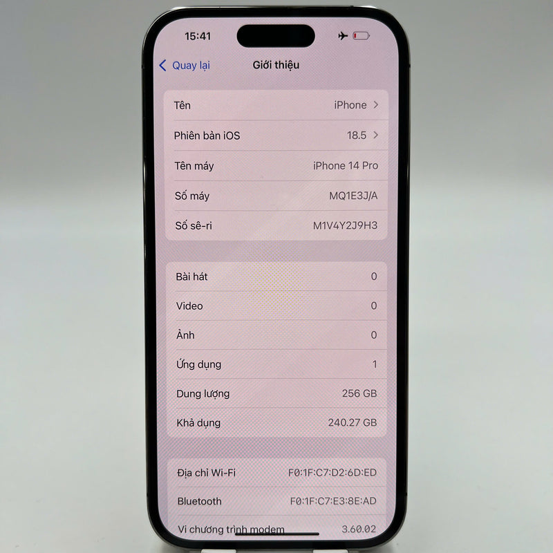 iPhone 14 Pro 128GB ငွေရောင် 98% ဘက္ထရီ 85% International SB (SB မှ SIM မရှိပါ - အစားထိုး ဘက်ထရီ - အစွန်းတွင် ခြစ်ရာများ၊ 0.5x/3x အစက်များ) - HH3747 