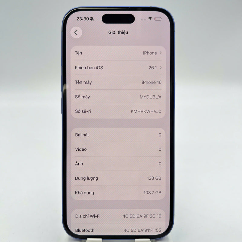 iPhone 16 128GB အပြာရောင် 99% ဘက္ထရီ 96% International SB မှ SB (No SB sim (စကရင် ခြစ်ရာ၊ အစွန်းများနှင့် ကင်မရာ) - HH2862 