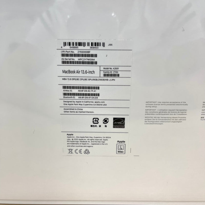 Macbook Air 2022 Apple M2/RAM 8GB Nguyên Hộp BPTA