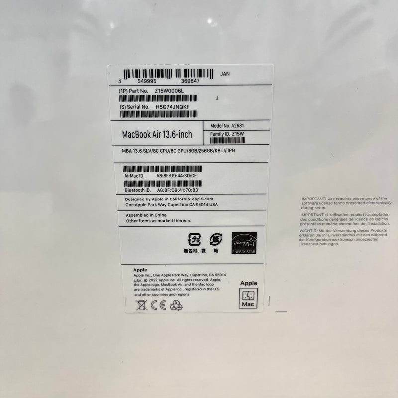 Macbook Air 2022 Apple M2/RAM 8GB/SSD 256G Nguyên Hộp BPTN